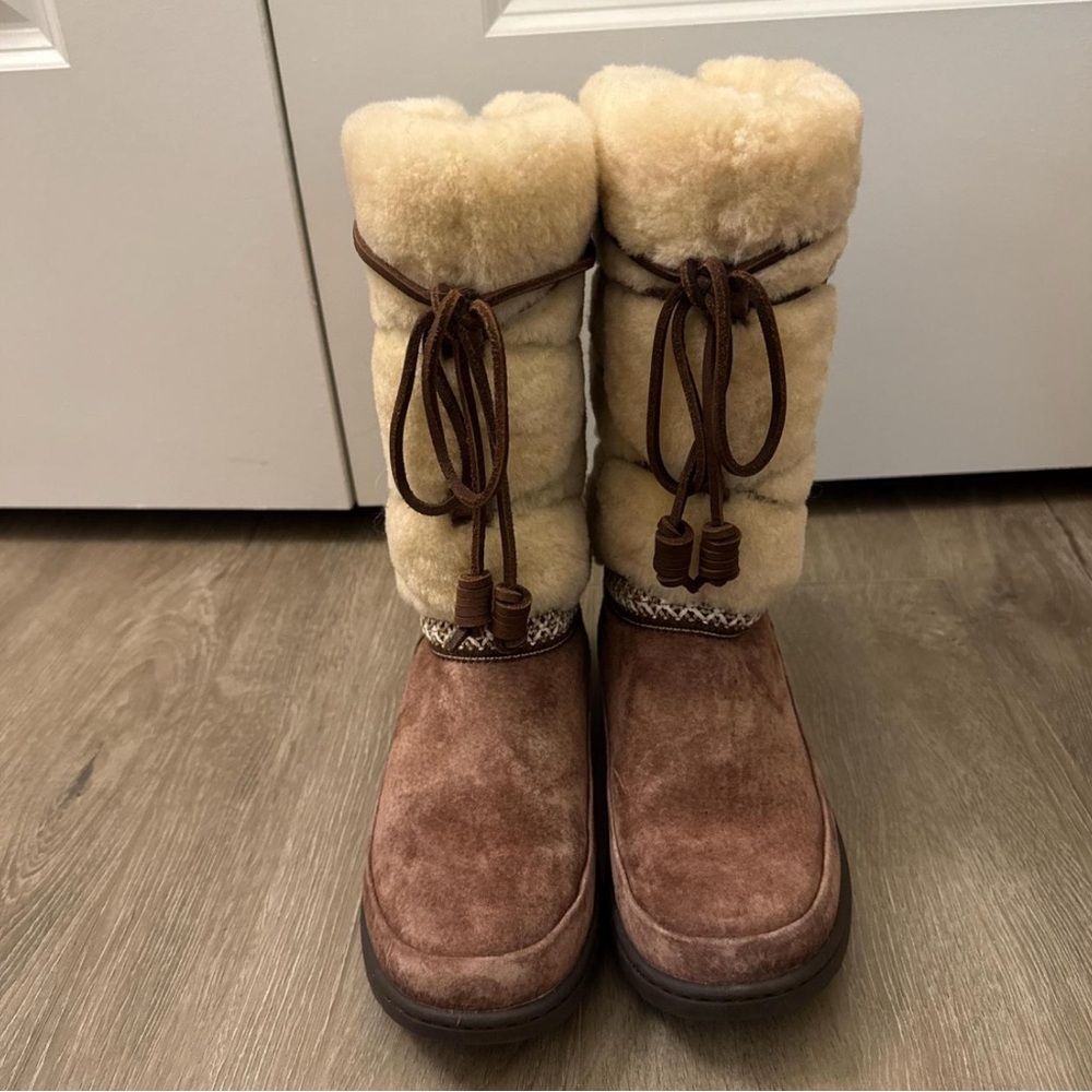 UGG Maxie Waterproof Suede and Shearling Boots - Brown and Cream